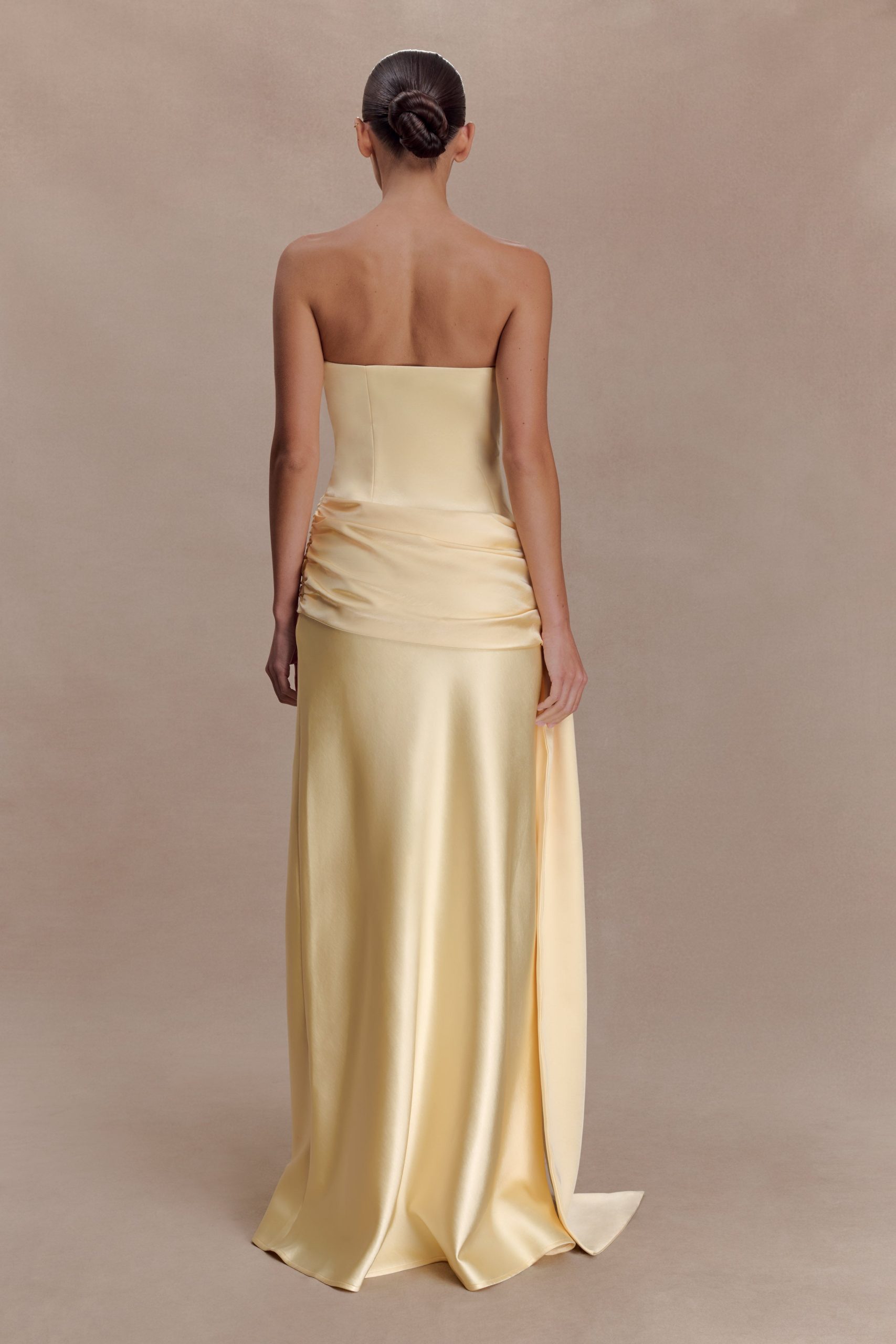 Sarah Strapless Maxi Dress With Waist Tie - Lemon - Image 2