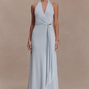 Veda Slinky Halter Maxi Dress - Pale Blue