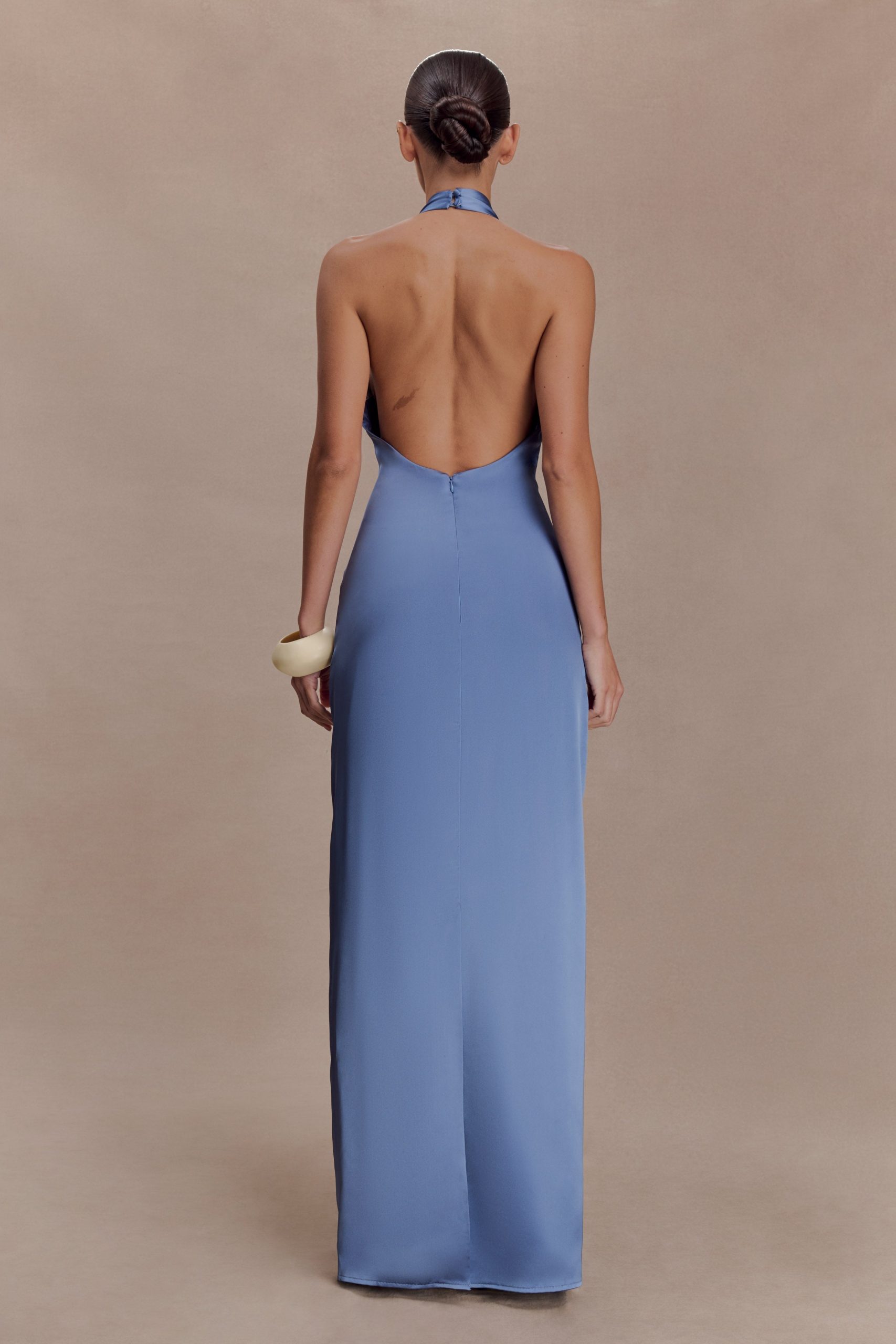 Jade Satin Halter Maxi Dress - Steel Blue - Image 2