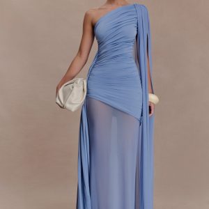 Asher Slinky One Shoulder Maxi Dress - Cornflower Blue