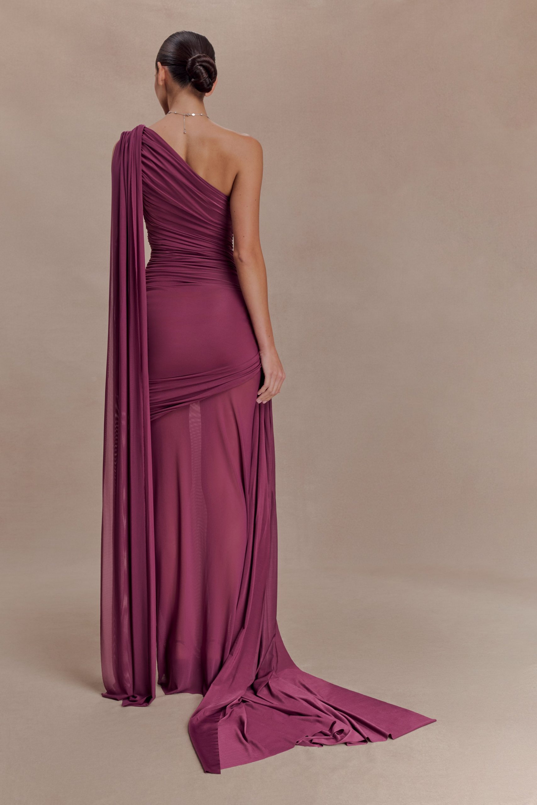 Asher Slinky One Shoulder Maxi Dress - Neutral Plum - Image 2