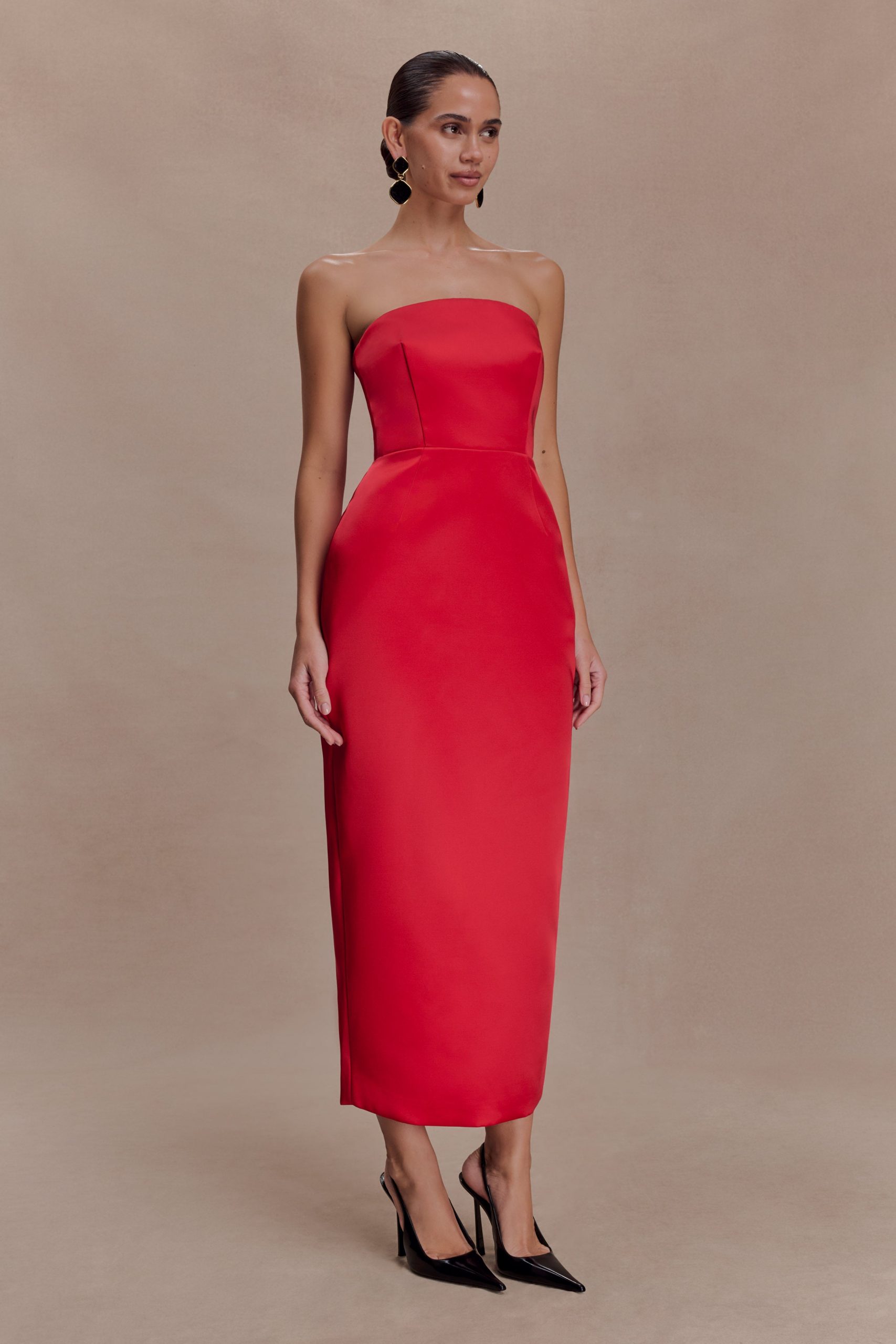 Ophelia Peplum Satin Maxi Dress - Red - Image 4