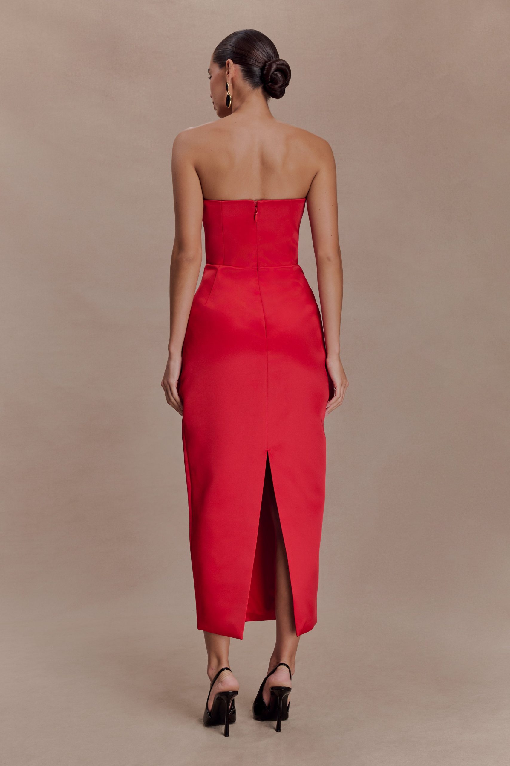 Ophelia Peplum Satin Maxi Dress - Red - Image 2