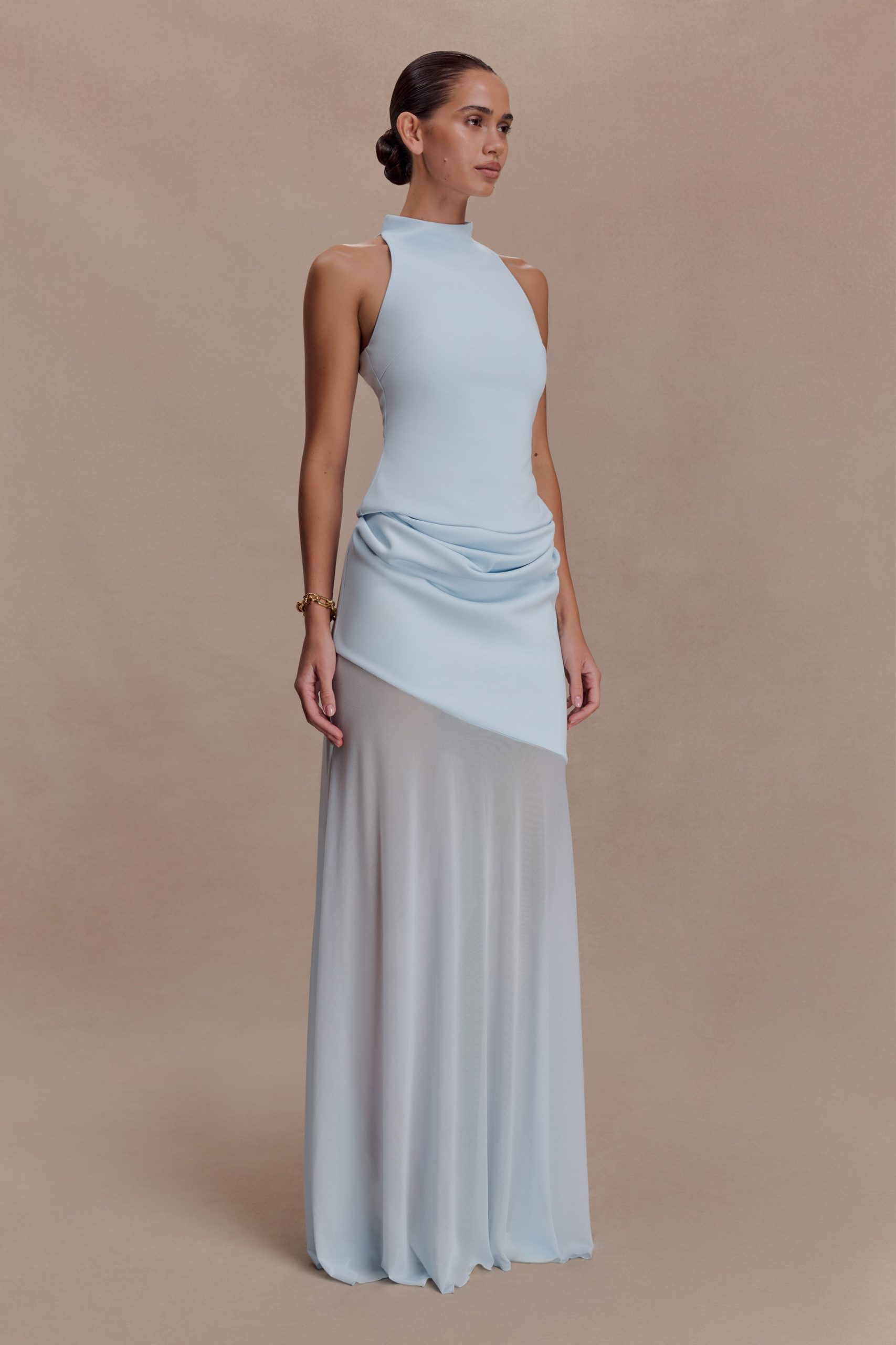 Portia Scuba And Mesh Maxi Skirt - Pale Blue - Image 3