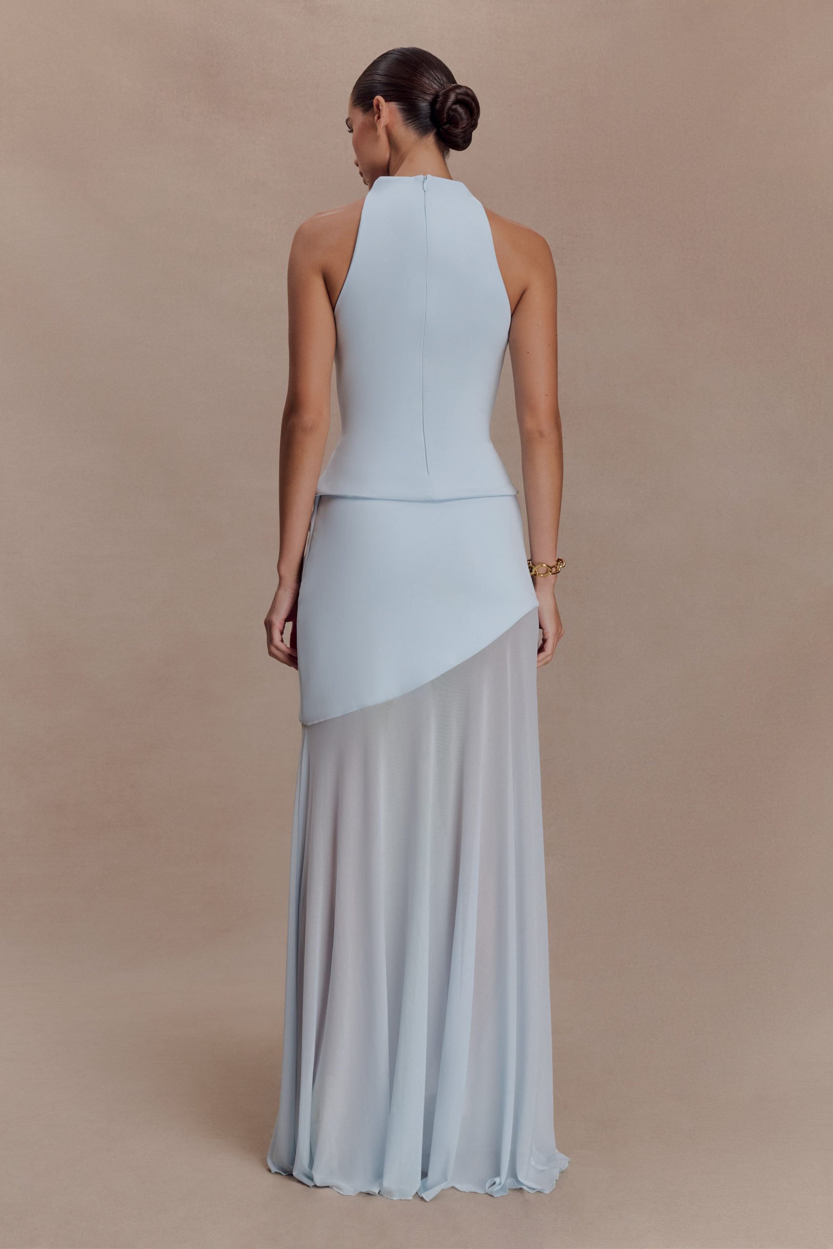 Portia Scuba And Mesh Maxi Skirt - Pale Blue - Image 2