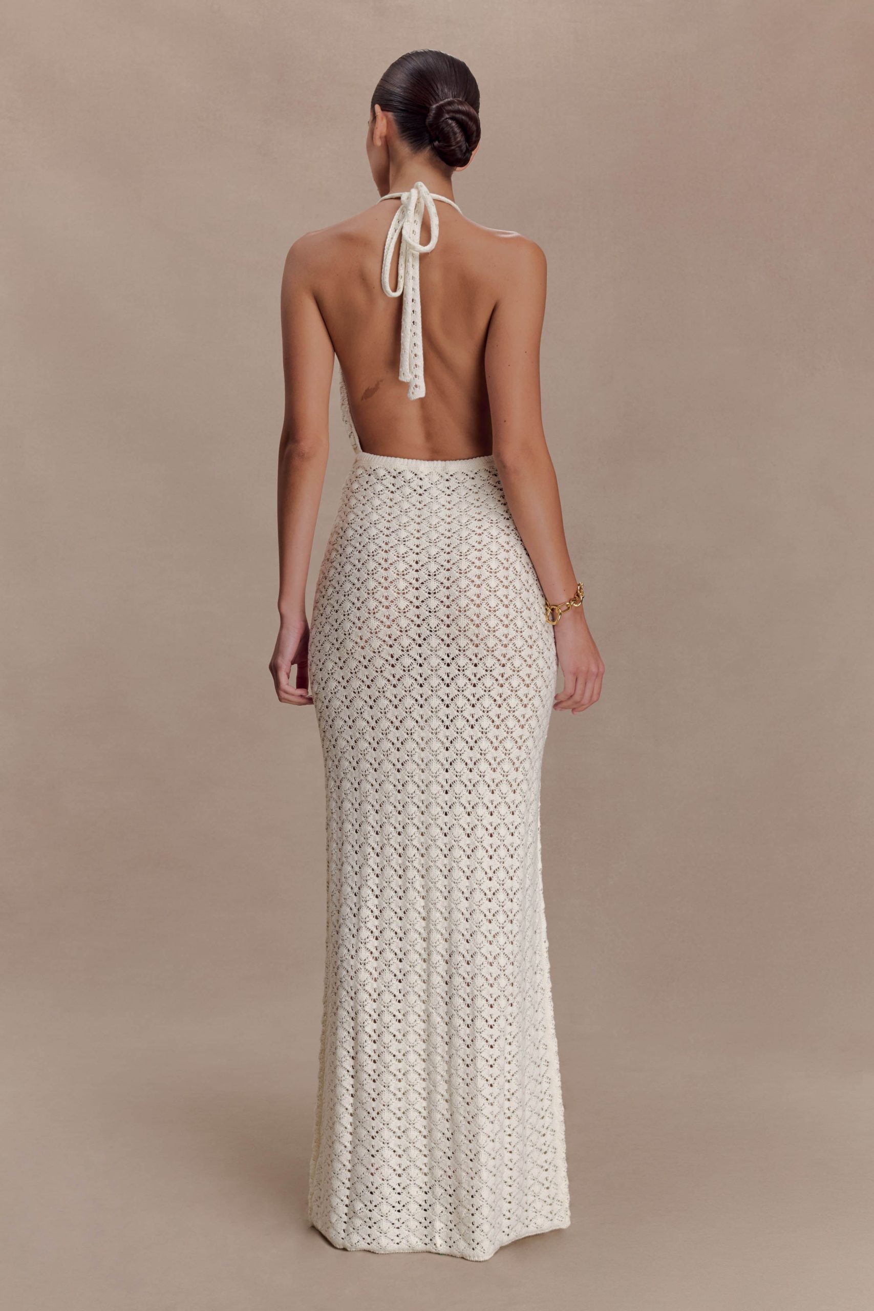 Deeliah Halterneck Crochet Maxi Dress - Ivory - Image 2