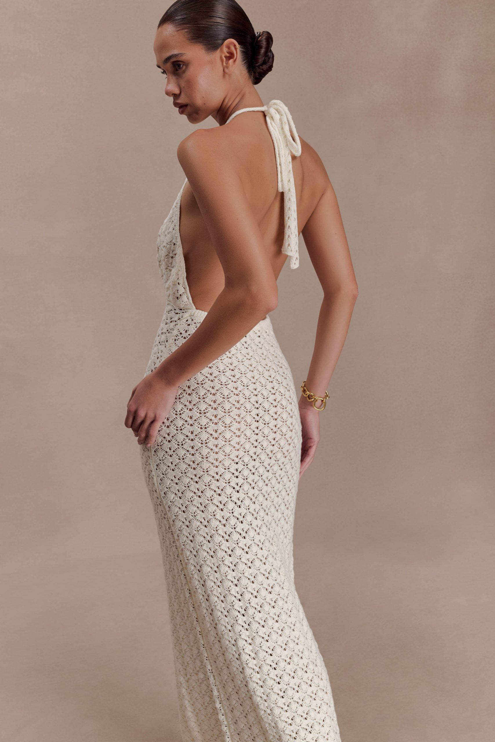 Deeliah Halterneck Crochet Maxi Dress - Ivory - Image 7