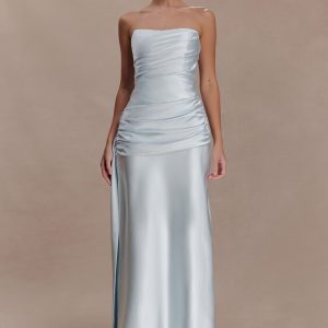 Sarah Strapless Maxi Dress With Waist Tie - Ice Blue