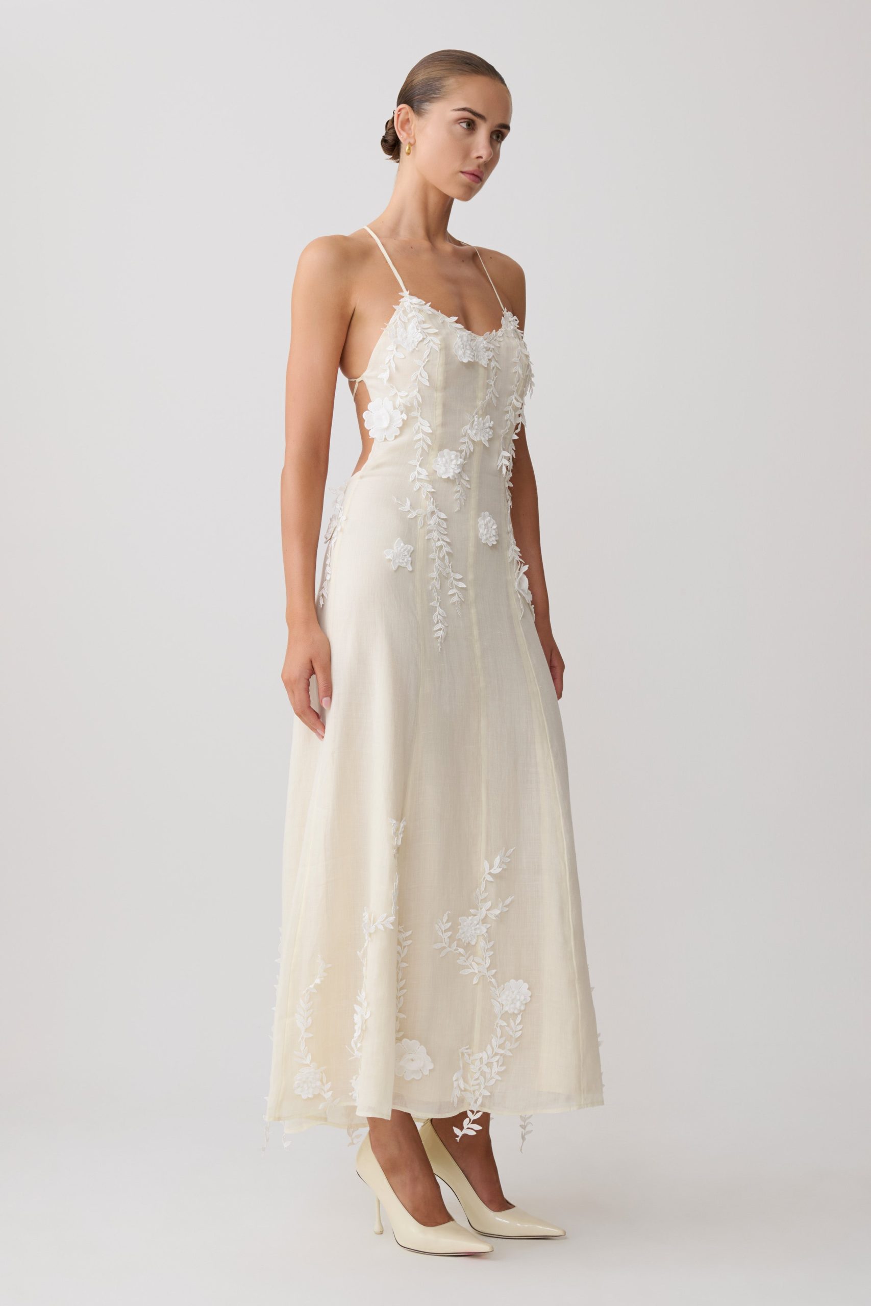 Odette Floral Lace Midi Dress - Buttermilk - Image 3