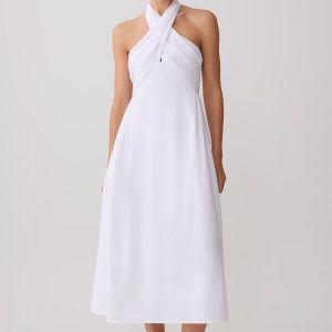 Rosie Linen Halter Midi Dress - White
