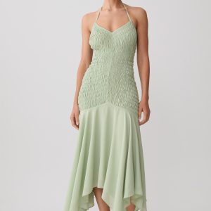 Evelyn Shirred Chiffon Maxi Dress - Sage