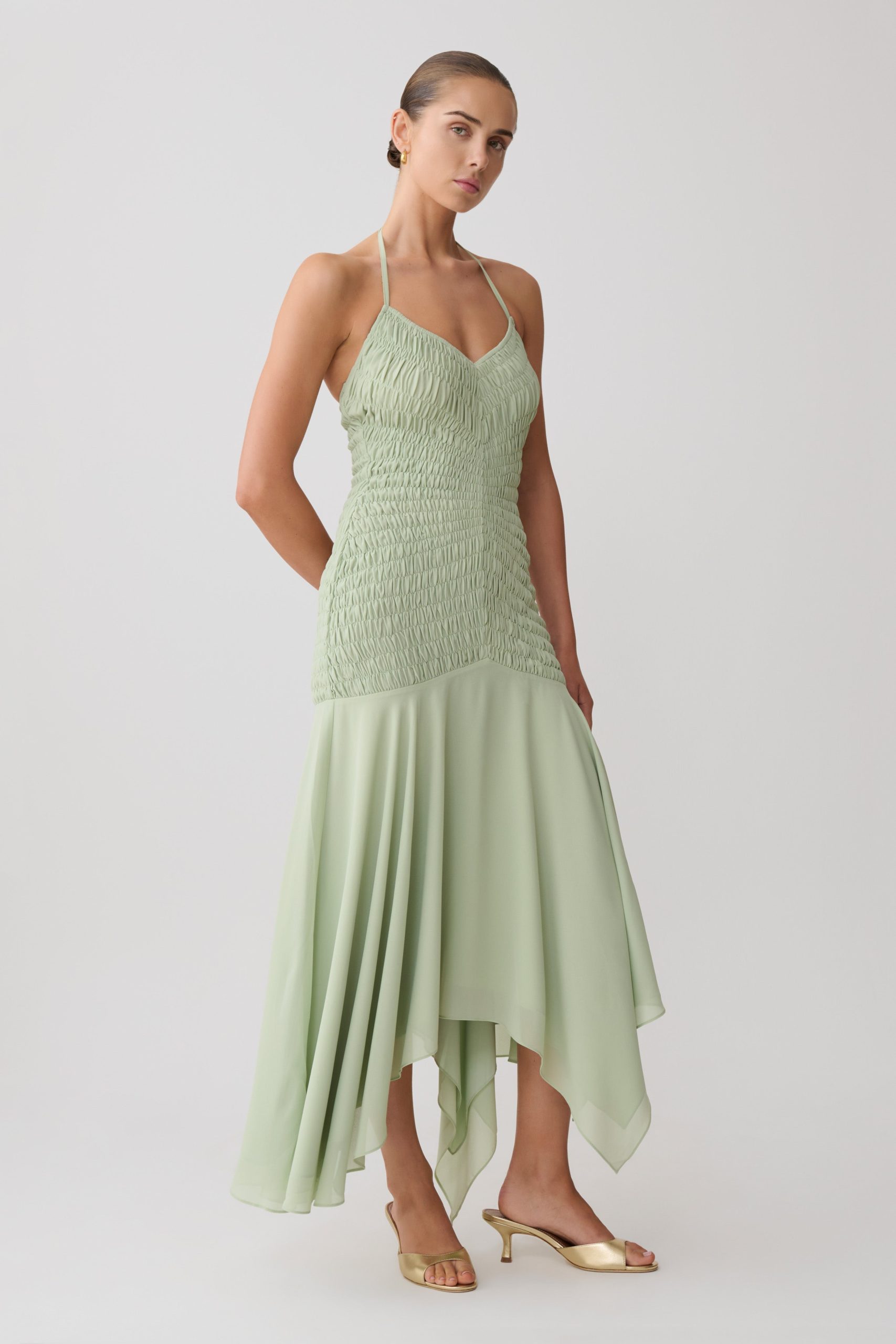 Evelyn Shirred Chiffon Maxi Dress - Sage - Image 4