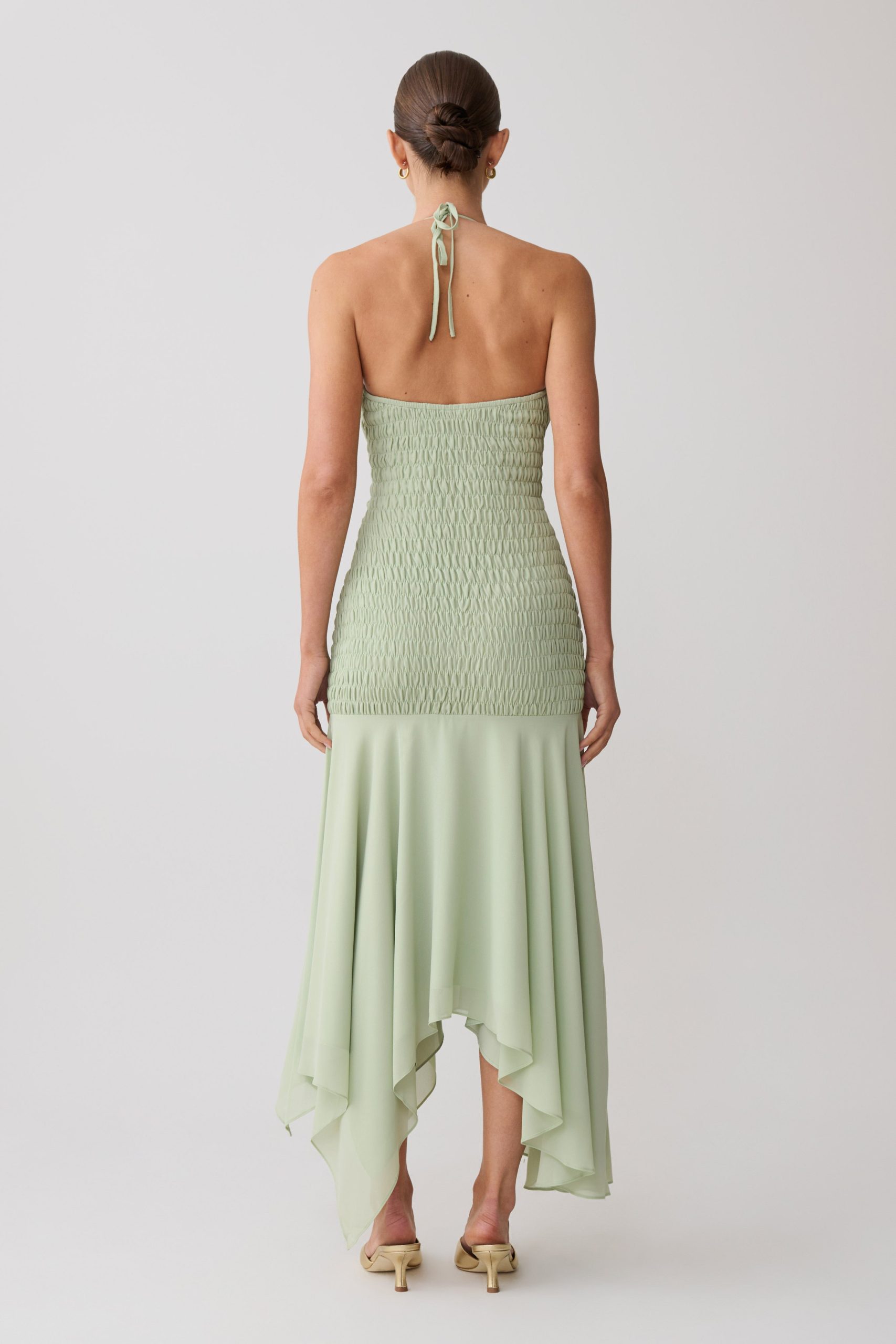 Evelyn Shirred Chiffon Maxi Dress - Sage - Image 3