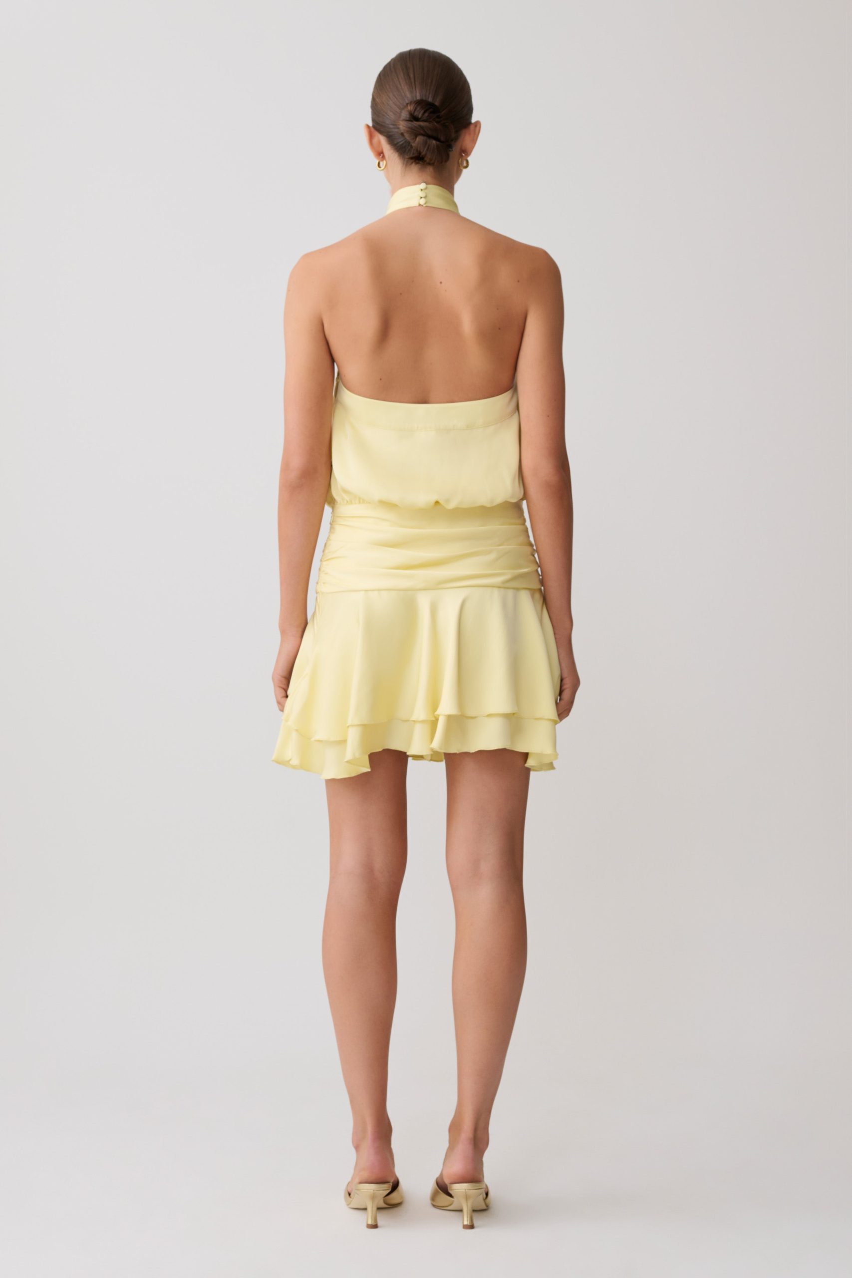 Poppy Satin Halter Mini Dress - Lemon - Image 3