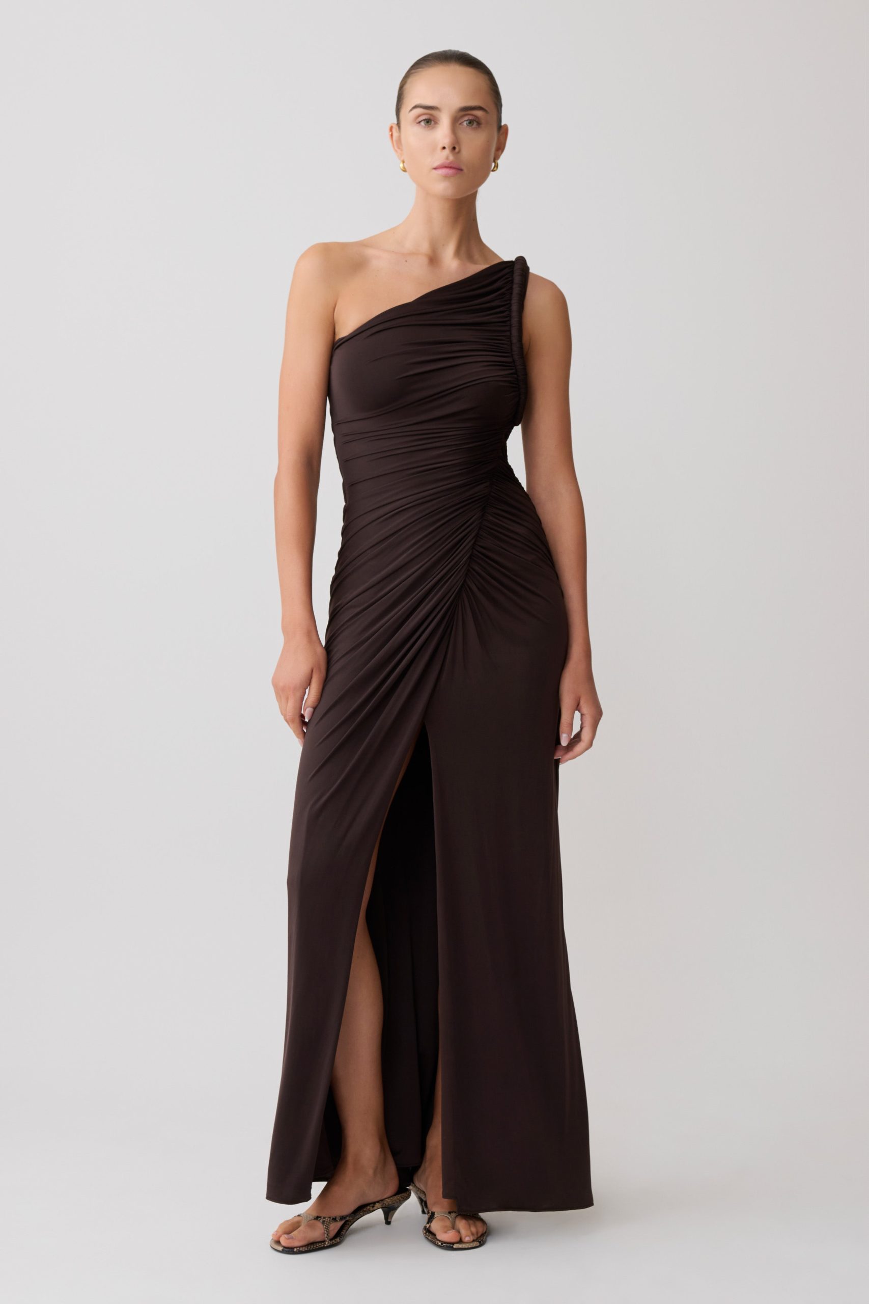 Ryn Twisted One Shoulder Maxi Dress - Dark Chocolate - Image 5