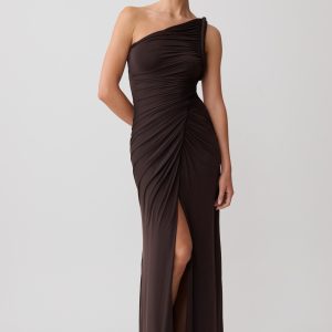 Ryn Twisted One Shoulder Maxi Dress - Dark Chocolate