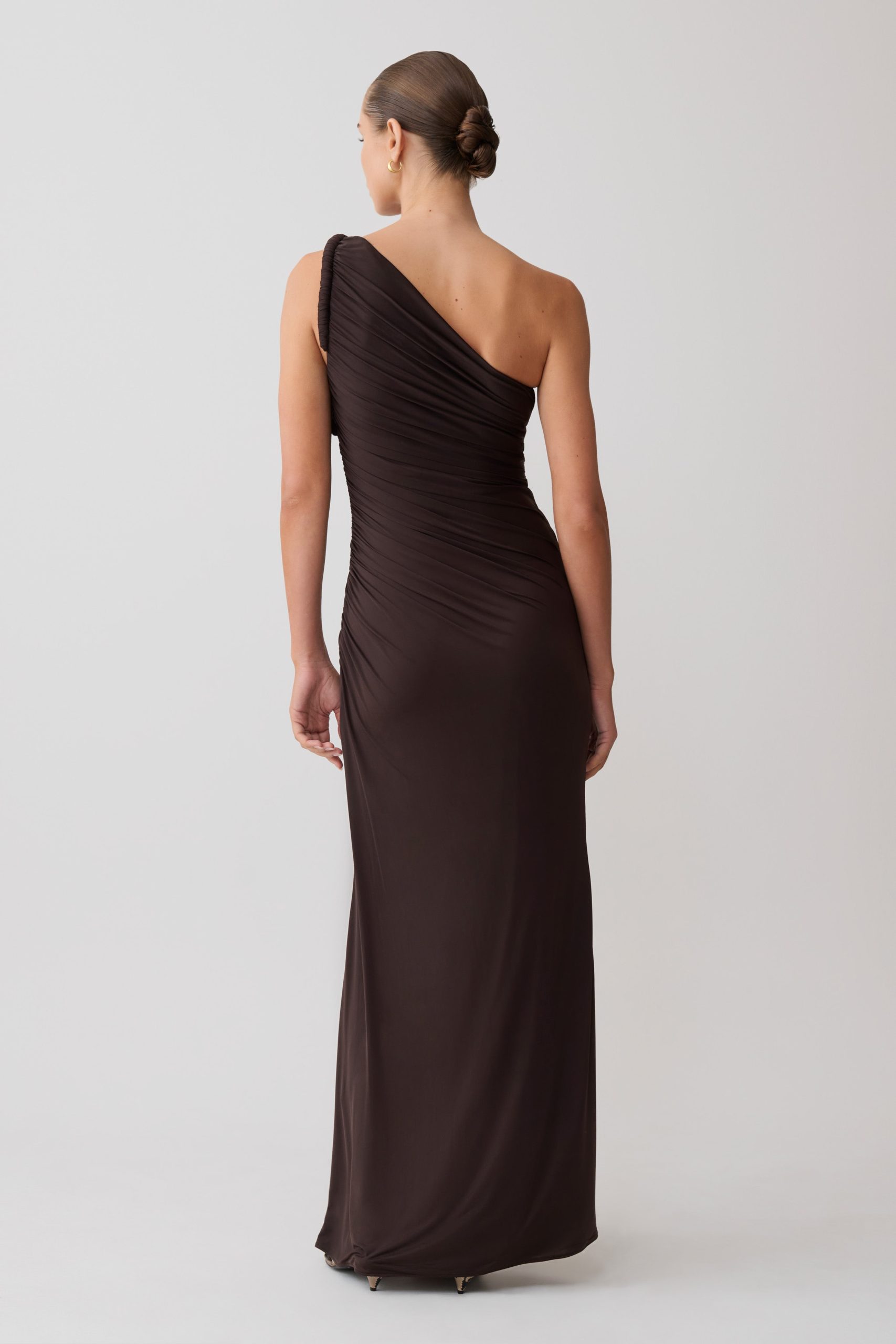 Ryn Twisted One Shoulder Maxi Dress - Dark Chocolate - Image 2
