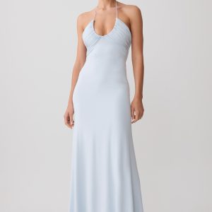 Maely Gathered Slinky Maxi Dress - Pale Blue