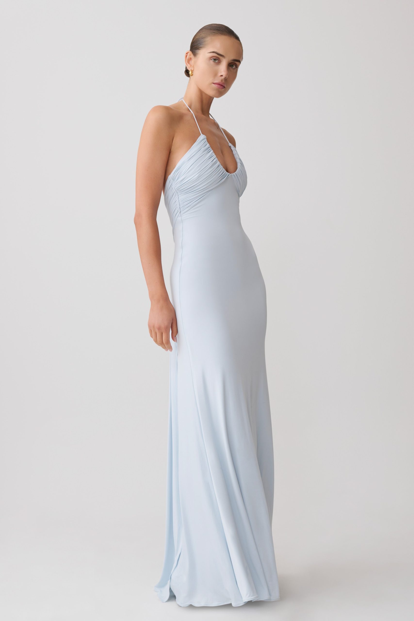 Maely Gathered Slinky Maxi Dress - Pale Blue - Image 4