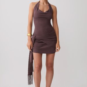 Lucien Cowl Neck Mini Dress - Peppercorn