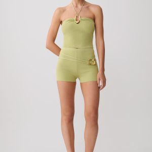 Dimitri Mini Knit Shorts With Belt - Light Olive