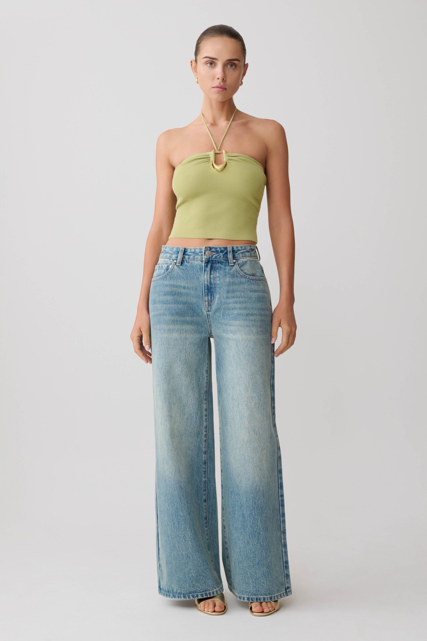 Dimitri Knit Halter Top With Hardware - Light Olive - Image 5