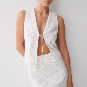 Tessa Broderie Tie Front Sleeveless Top - White