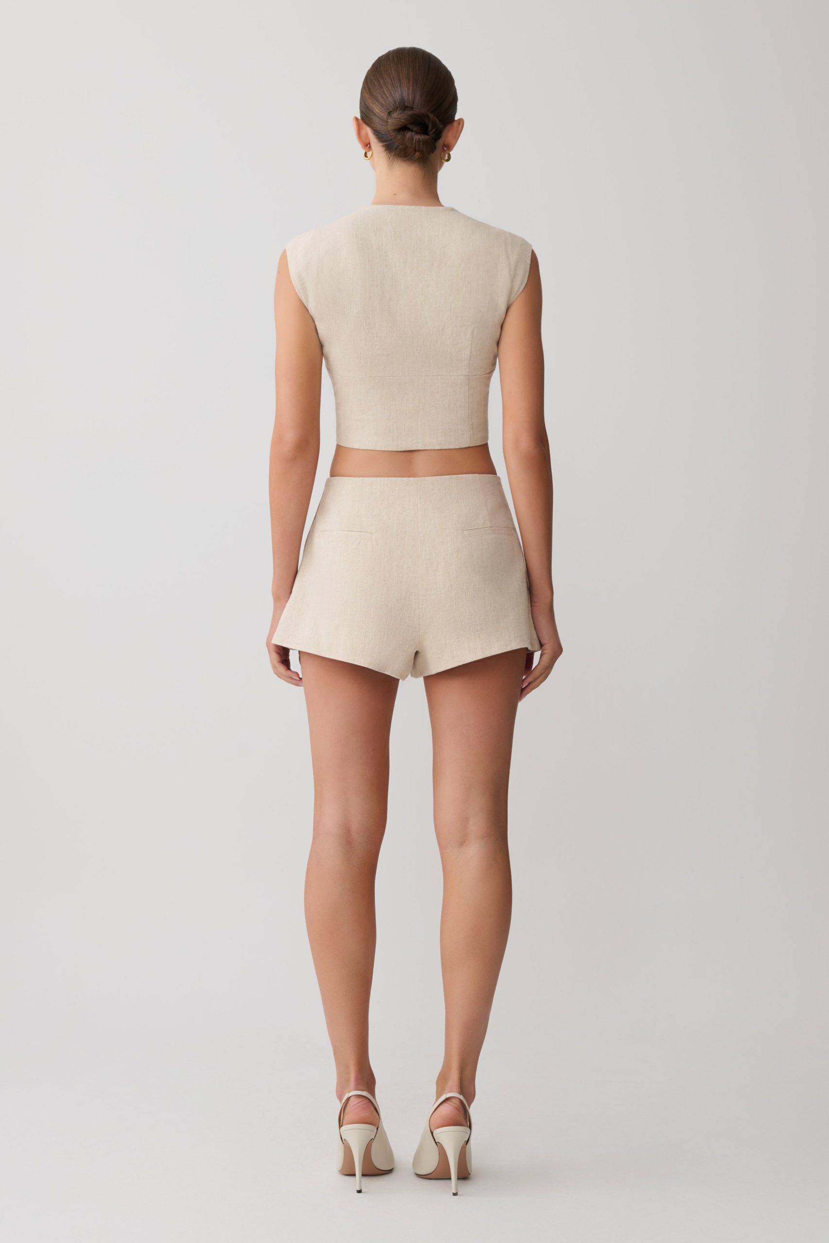 Anahita Linen Front Bows Short Sleeve Top - Natural - Image 5
