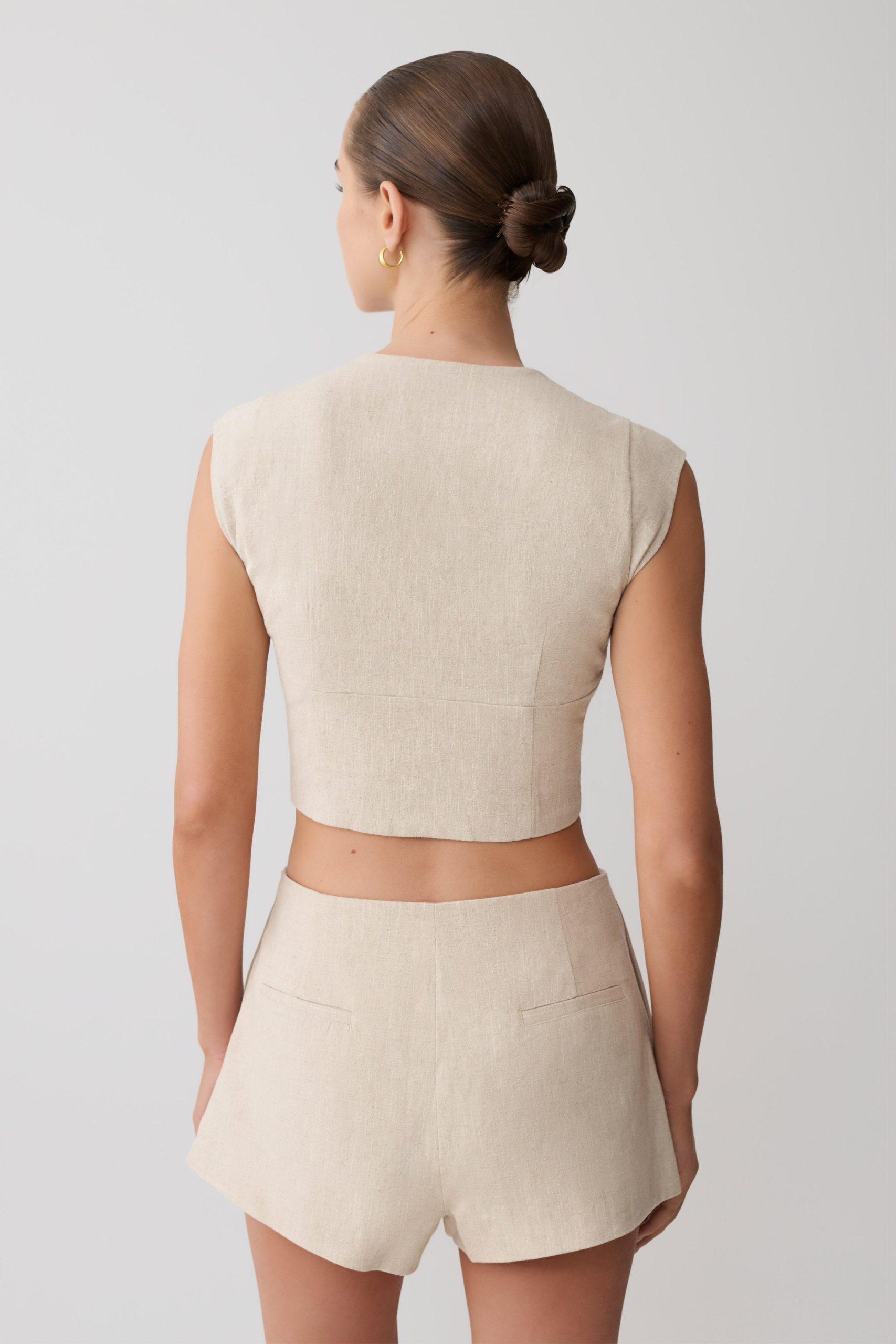 Anahita Linen Front Bows Short Sleeve Top - Natural - Image 2