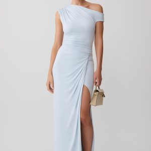 Alyn Off Shoulder Draped Maxi Dress - Pale Blue