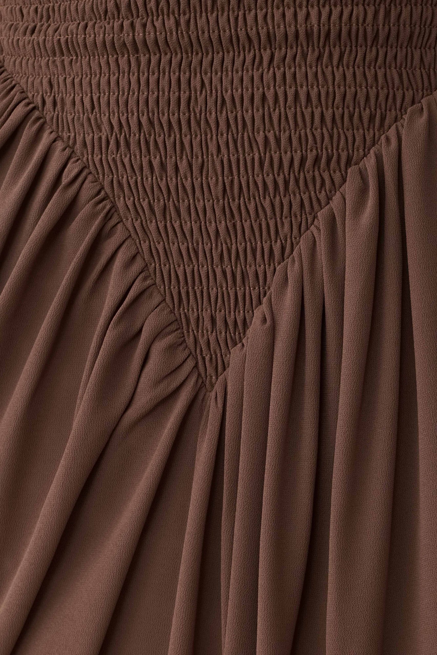 Nola Shirred Asymmetric Midi Dress - Mocha - Image 8