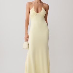 Maely Gathered Slinky Maxi Dress - Lemon