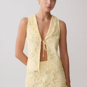 Tessa Broderie Tie Front Sleeveless Top - Lemon
