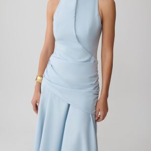 Emily Wrapped Waist Midi Dress - Sky Blue