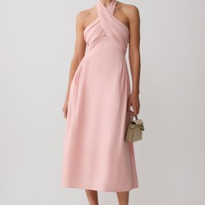 Rosie Linen Halter Midi Dress - Pink