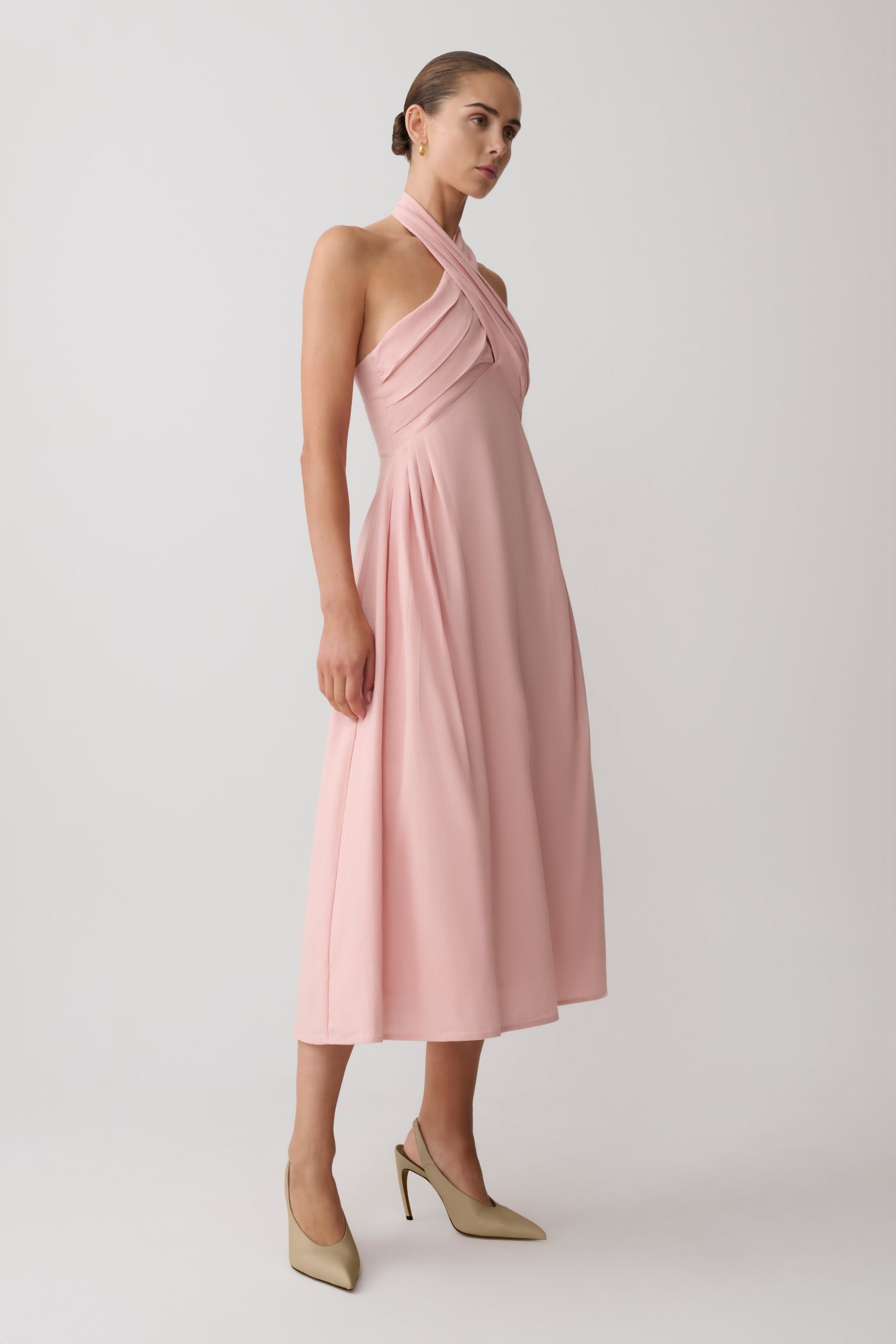 Rosie Linen Halter Midi Dress - Pink - Image 4