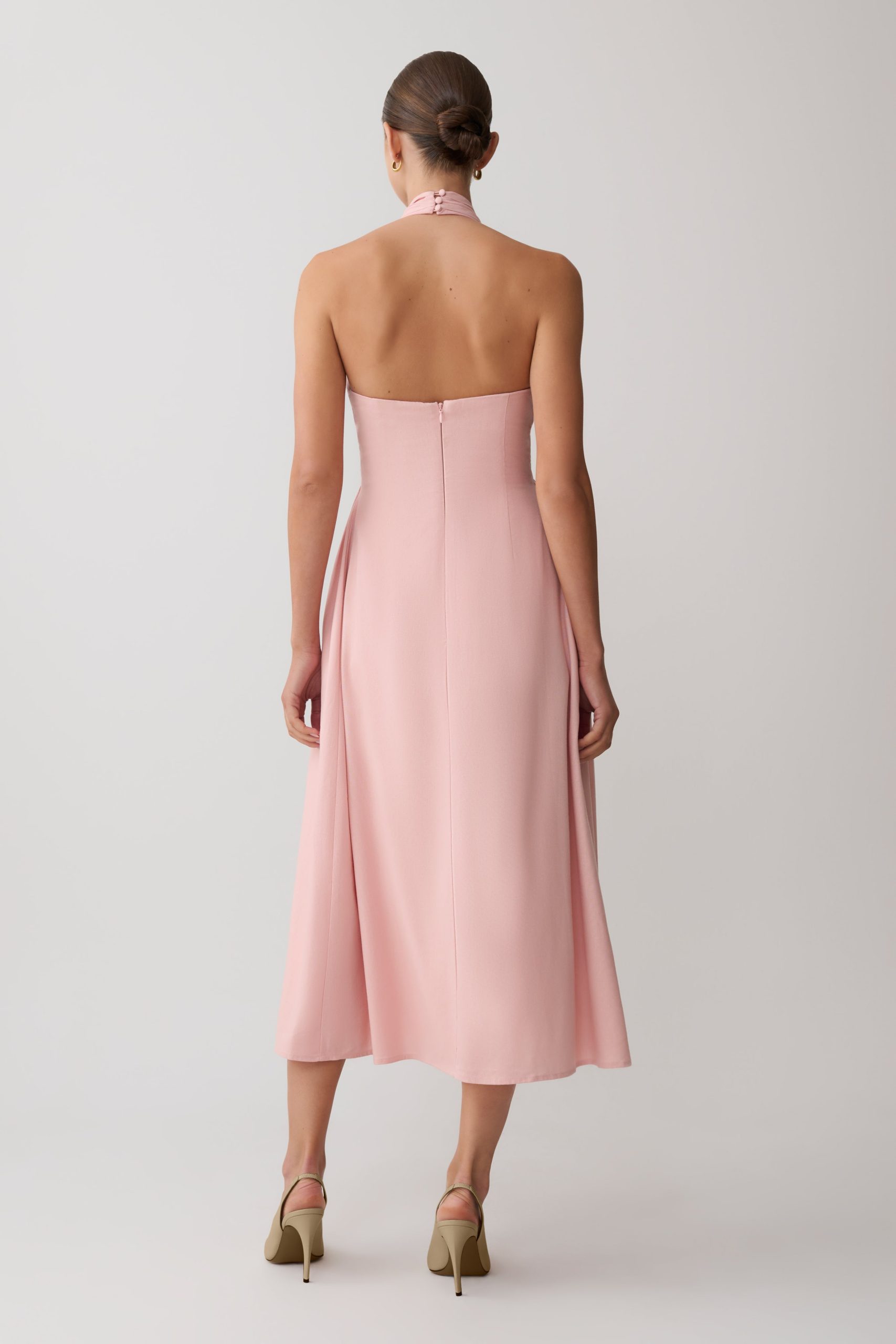 Rosie Linen Halter Midi Dress - Pink - Image 2
