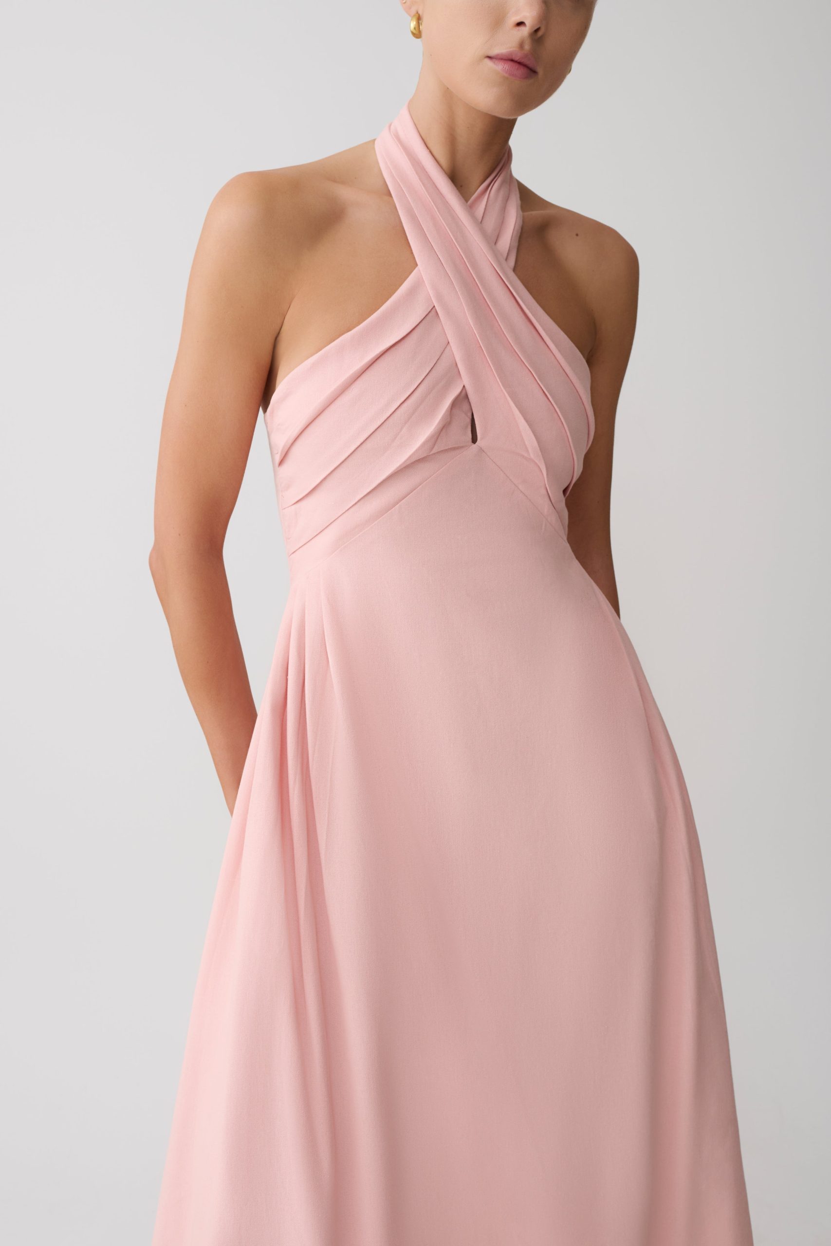 Rosie Linen Halter Midi Dress - Pink - Image 3