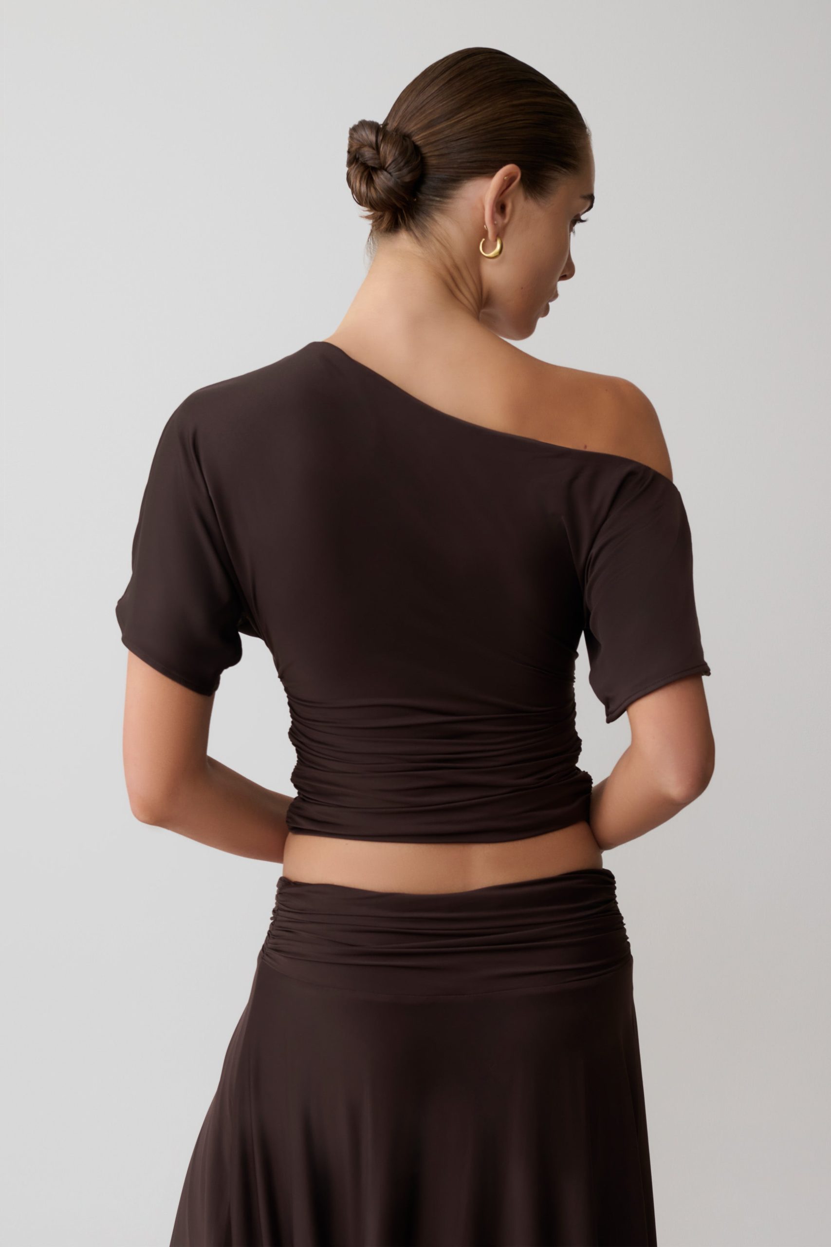 Luu Off Shoulder Slinky Top - Dark Chocolate - Image 2
