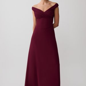 Mabel Off Shoulder Chiffon Maxi Dress - Merlot