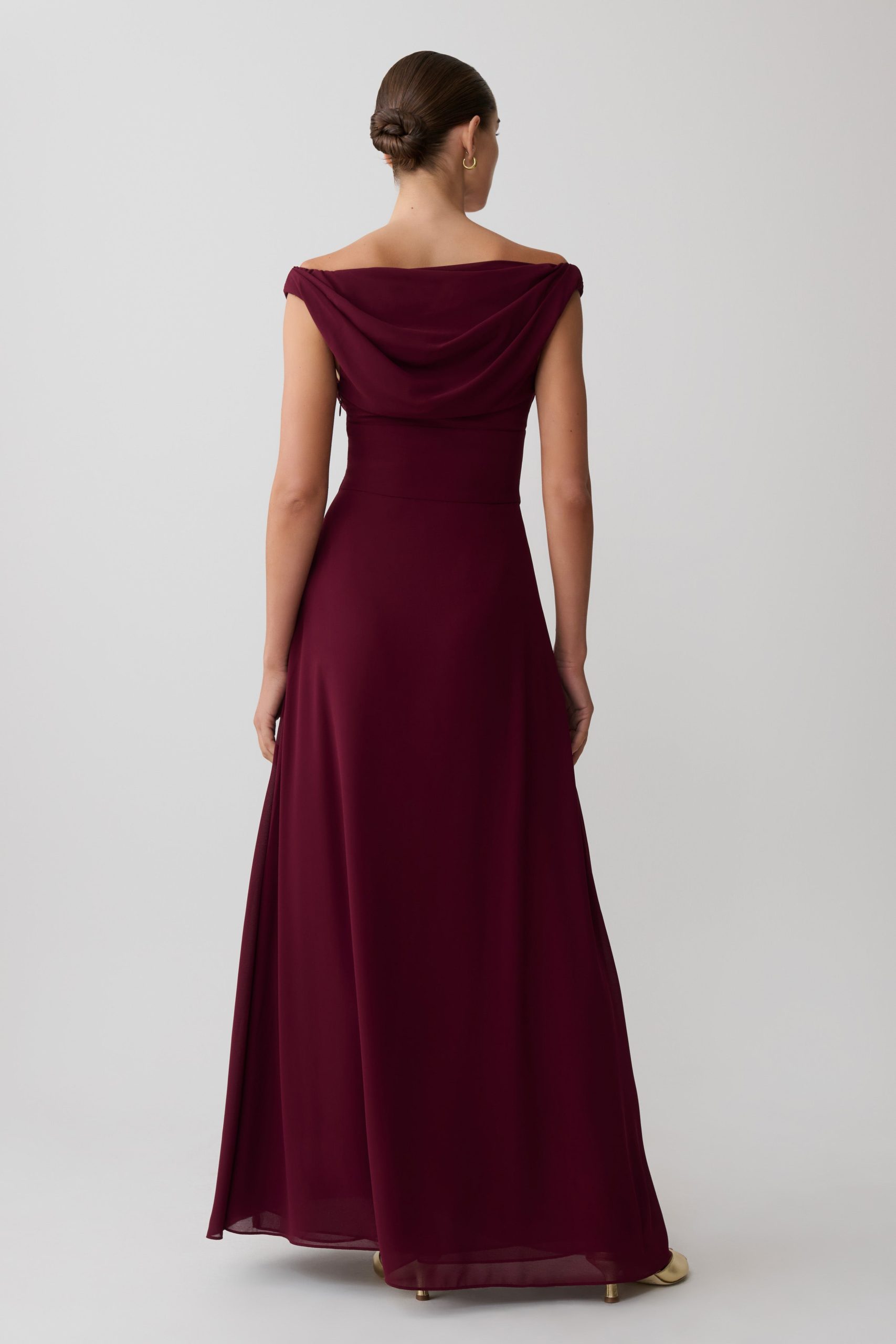 Mabel Off Shoulder Chiffon Maxi Dress - Merlot - Image 2