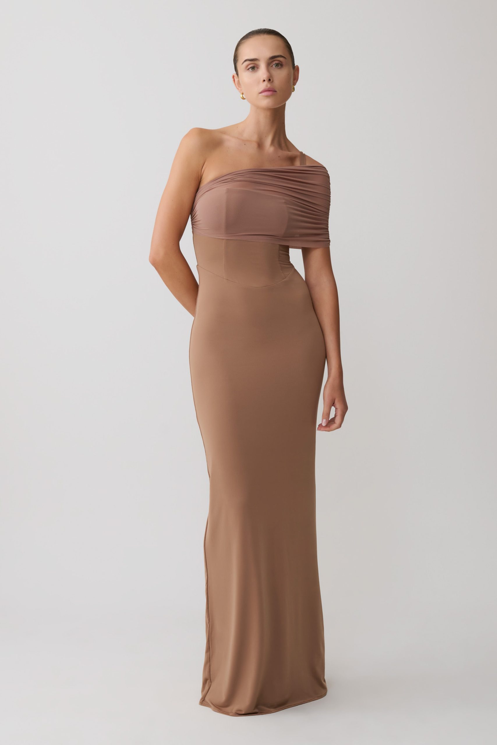 Hanh One Shoulder Mesh Maxi Dress - Tan - Image 4