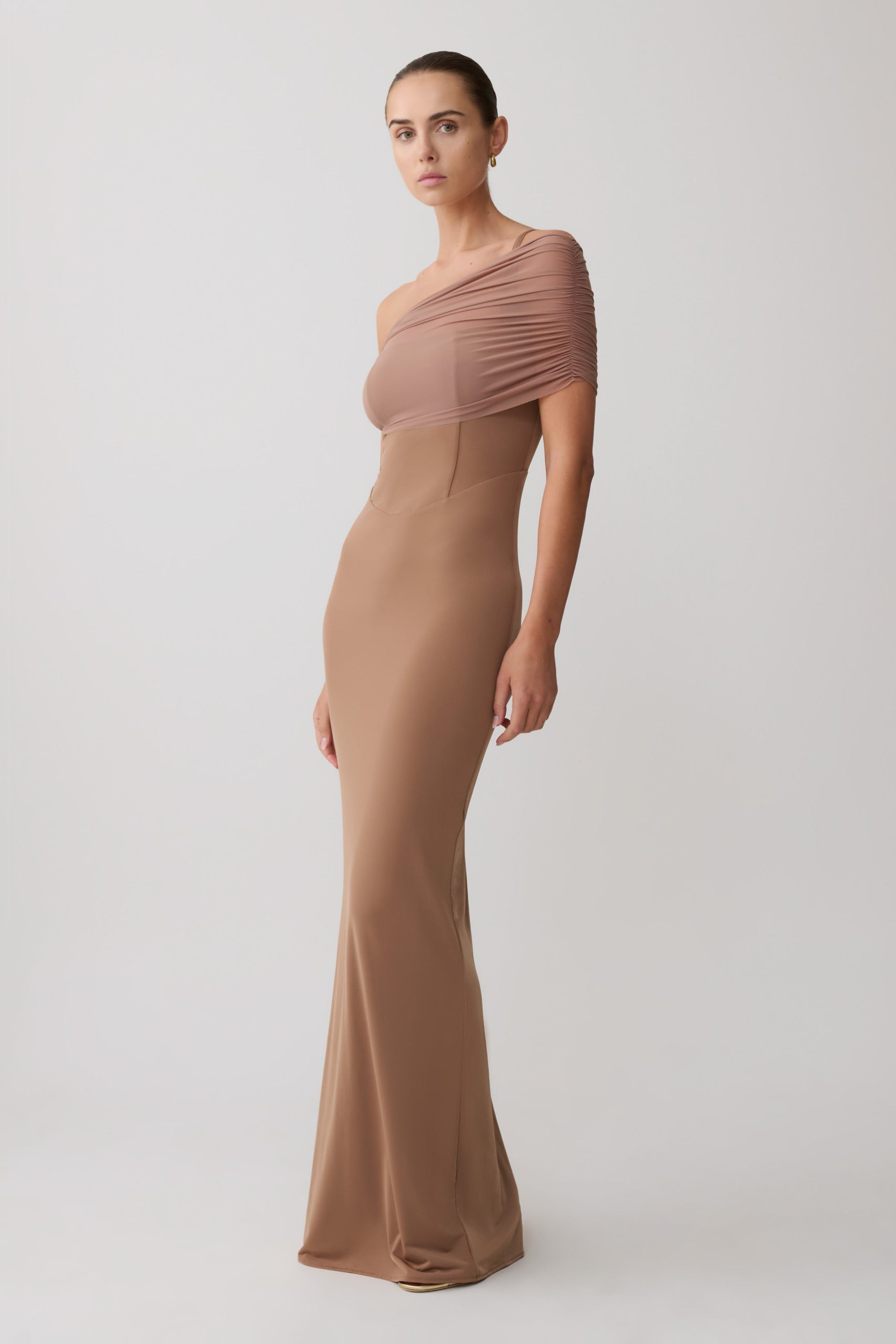 Hanh One Shoulder Mesh Maxi Dress - Tan - Image 7