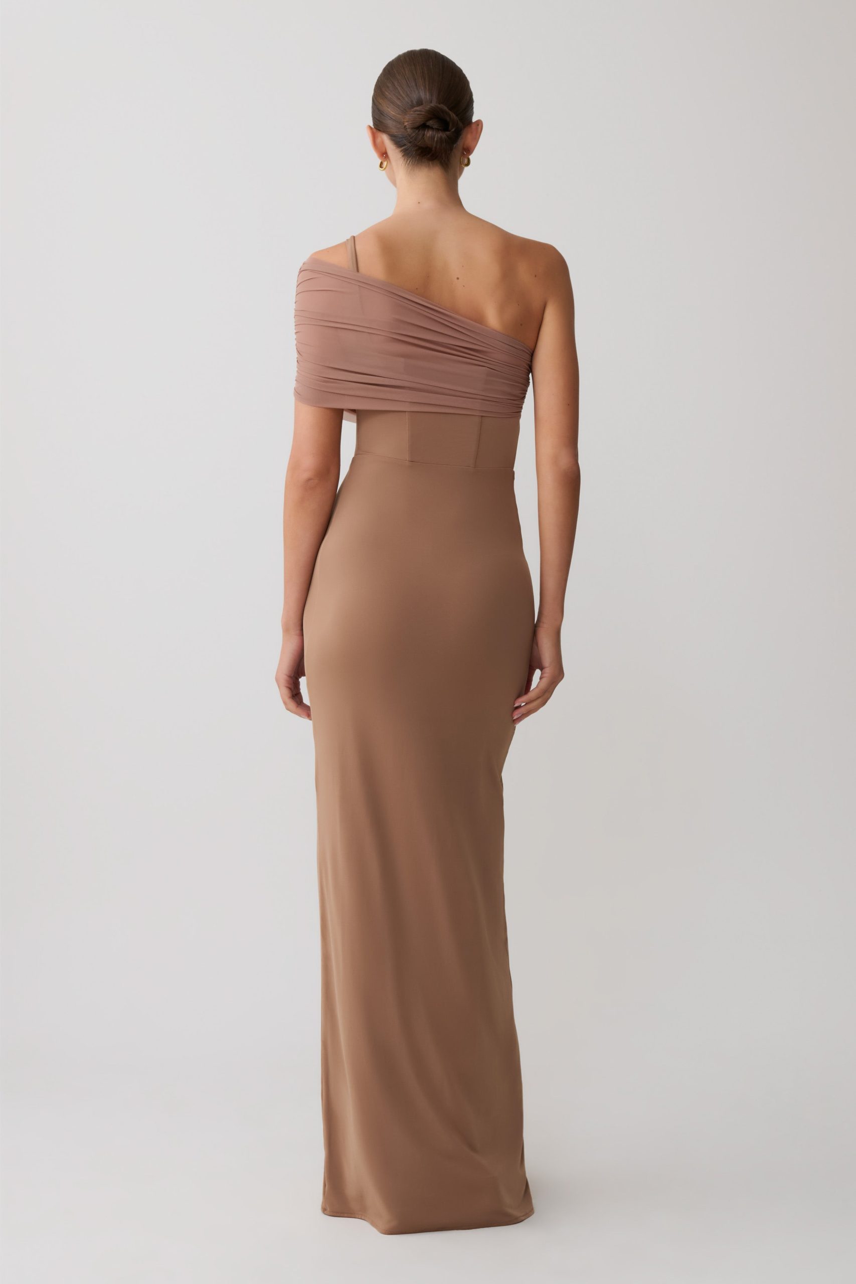 Hanh One Shoulder Mesh Maxi Dress - Tan - Image 5