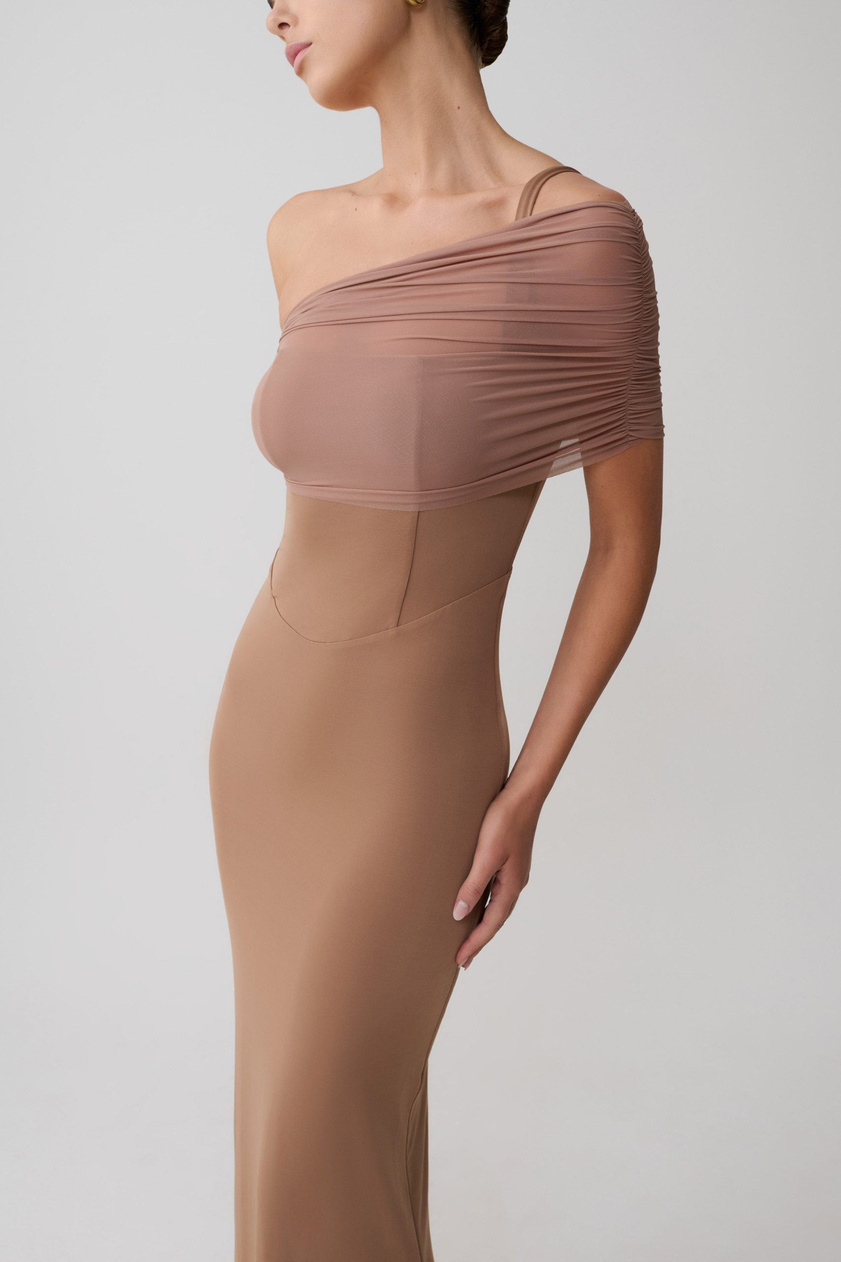Hanh One Shoulder Mesh Maxi Dress - Tan - Image 6