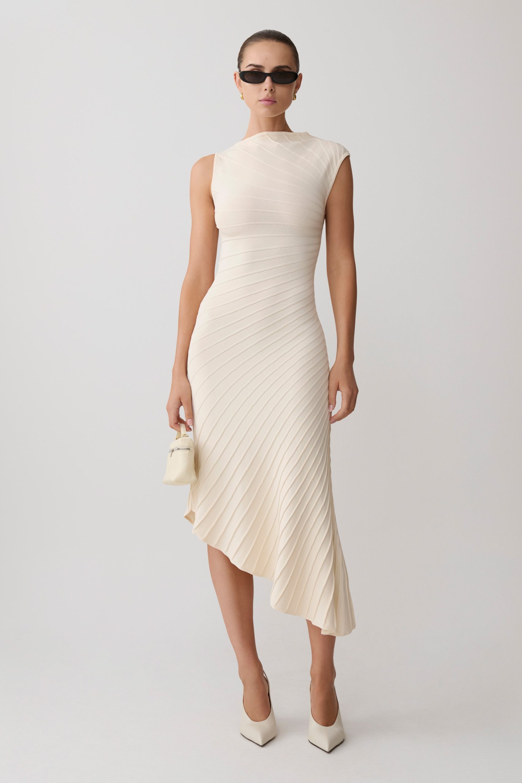 Milasandra Pleated Knit Dress - Ivory - Image 5