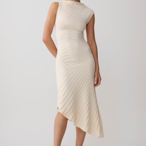 Milasandra Pleated Knit Dress - Ivory