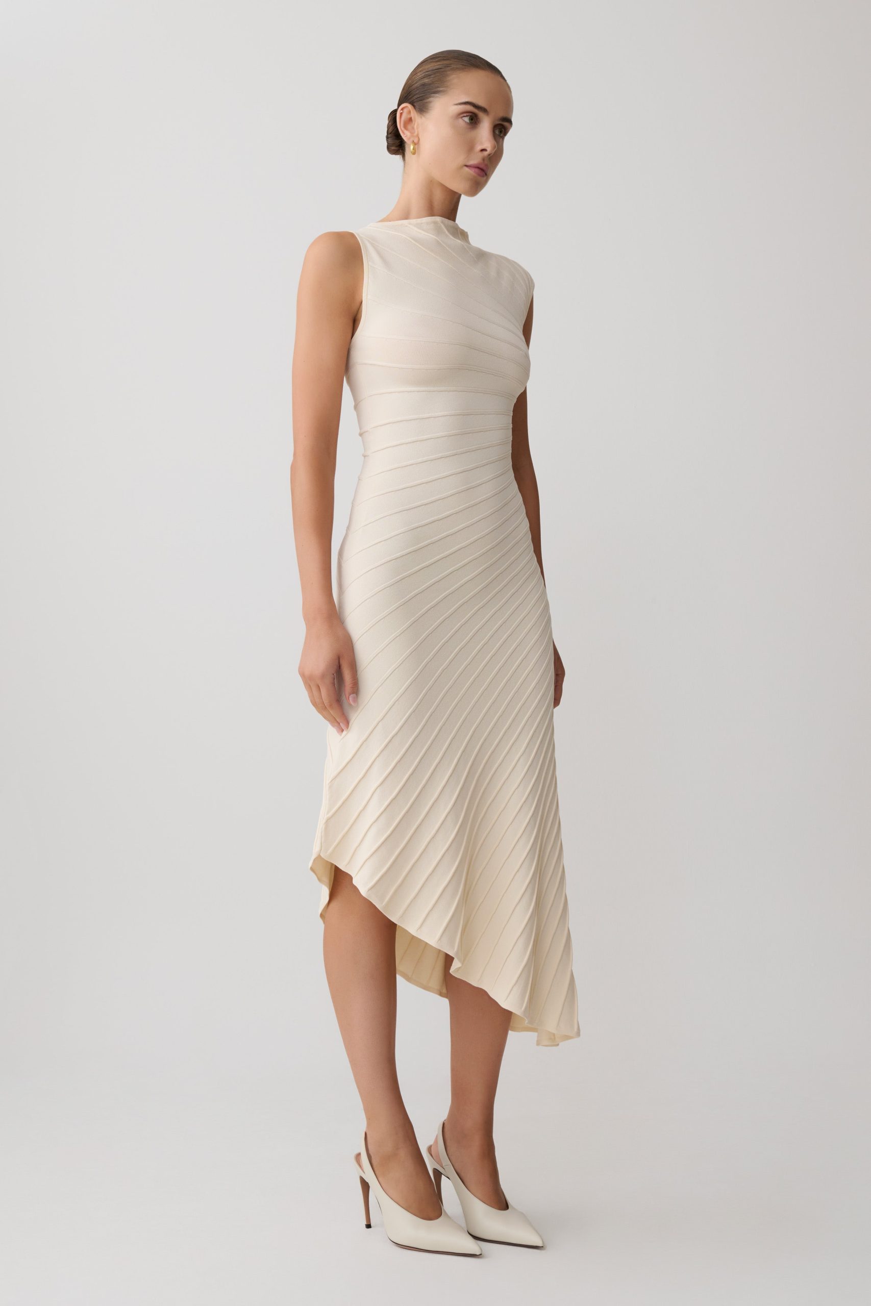 Milasandra Pleated Knit Dress - Ivory - Image 4