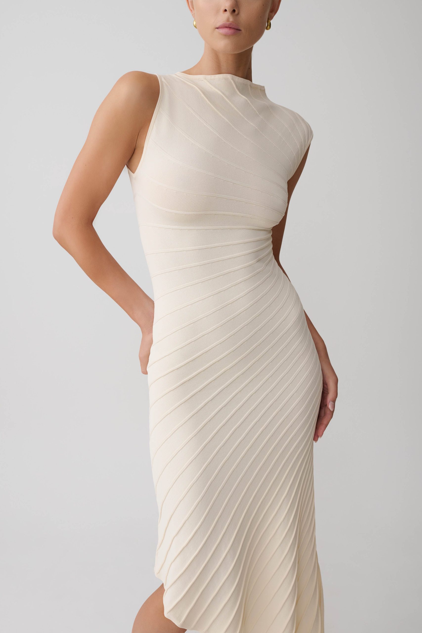 Milasandra Pleated Knit Dress - Ivory - Image 3