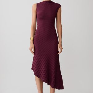 Milasandra Pleated Knit Dress - Plum